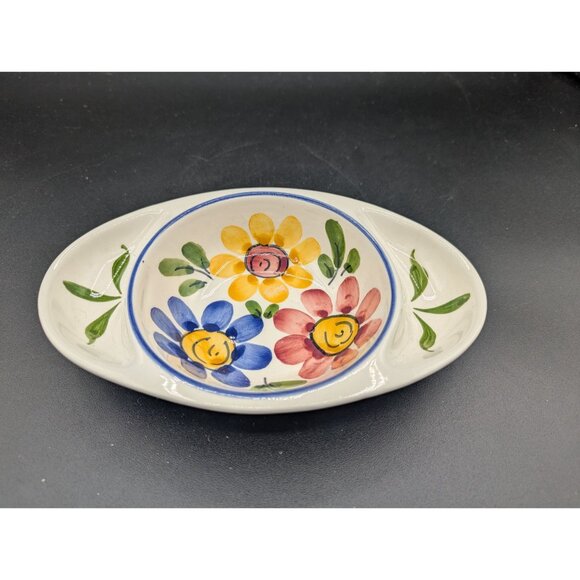 Hand Painted Amfora Portugal Ceramic Floral Pattern Oval Olive Dish - Picture 8 of 10